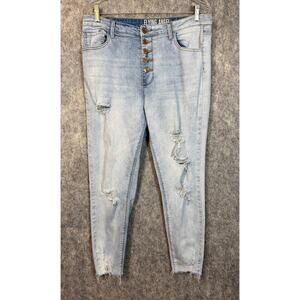 Flying Angel Womes Distressed Button Fly Light Wash Skinny Jeans - 15/16